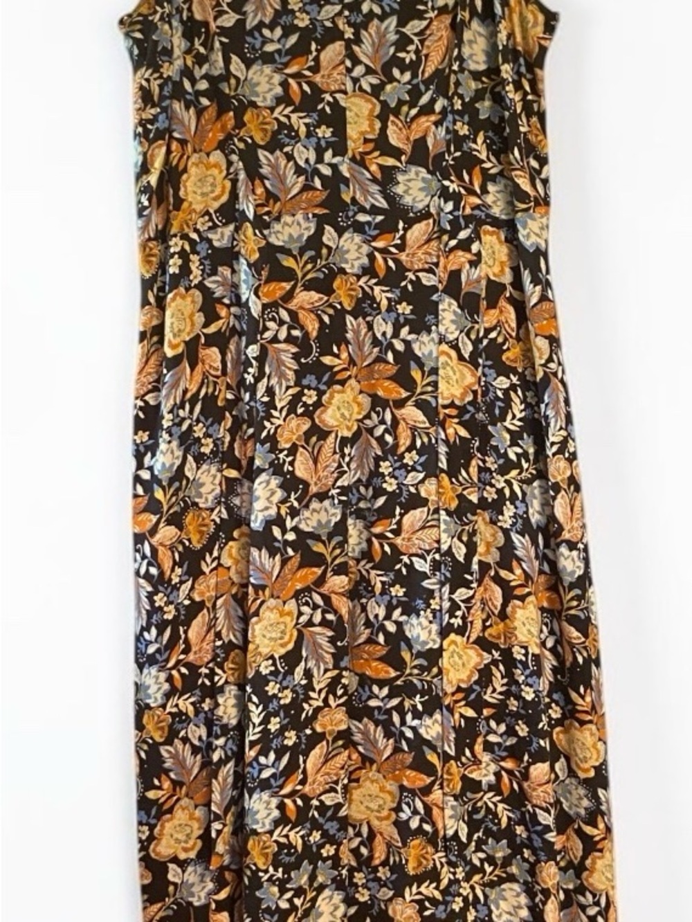 MSK Floral Tie Front Maxi Dress Black Blue Gold Boho Cottagecore | Size L | EUC